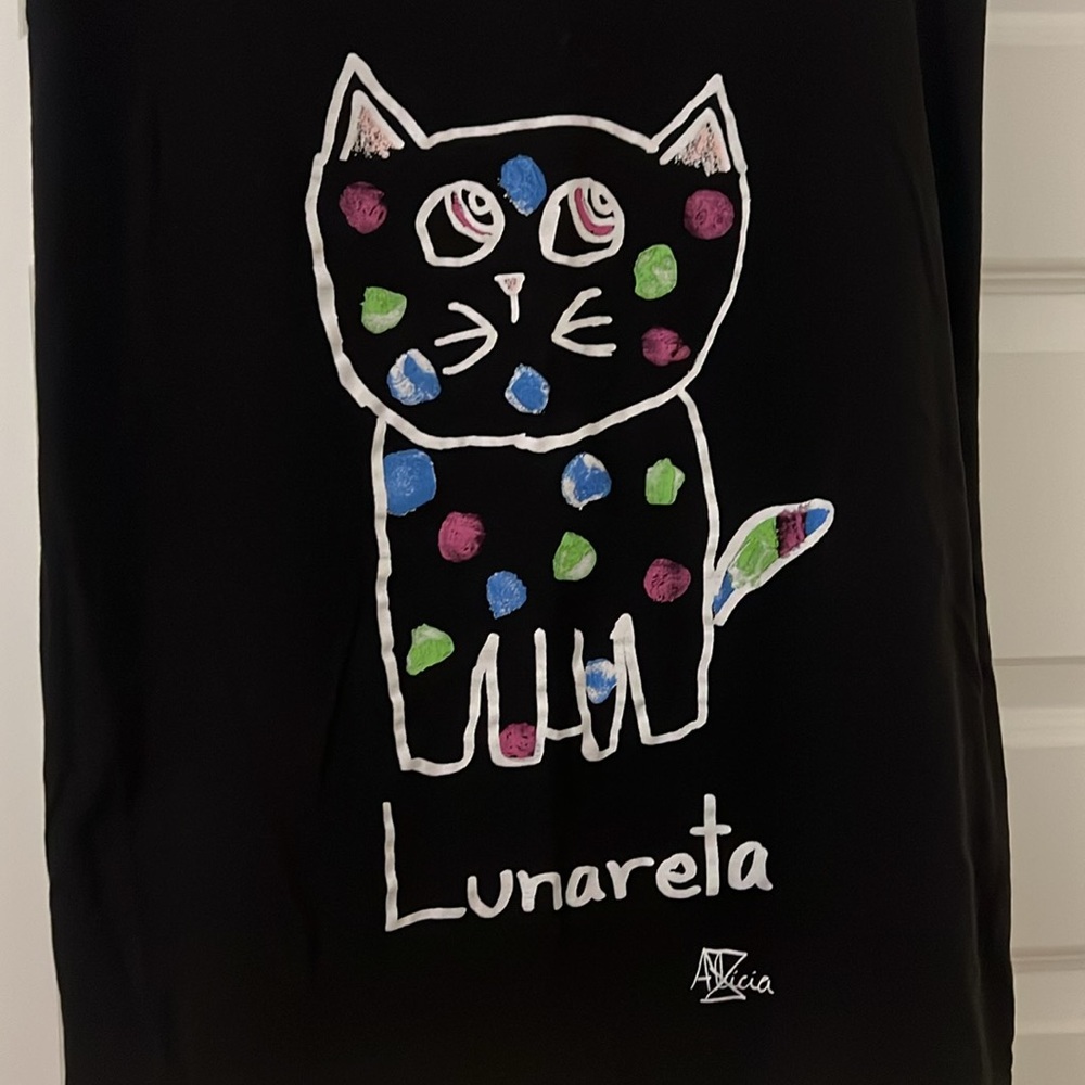 Zara Alicia Lunareta Artist graphic tee cat black sleeveless w/shoulder pads Lg - Picture 2 of 16